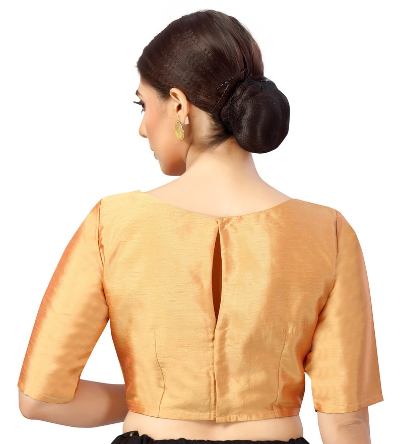 Studio Shringaar Women's Polyester Elbow Length Sleeves Plain Coloured Saree Blouse(Peach, 40) - Image 4