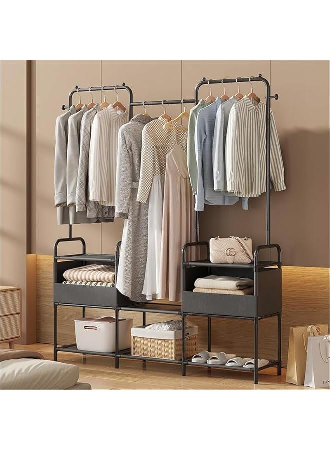 هوكور Durku Clothes Rack,Clothing Rack with Storage Bag, 3-in-1 Garment Rack, Non-woven Shelves for Shoes, Clothes Rack for Bedroom, Hallway, Entryway (Black) - Image 1