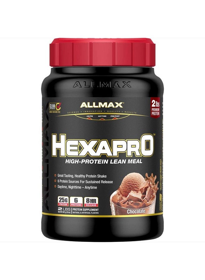 AllMax Nutrition - ALLMAX HEXAPRO, Chocolate - 2 lb - 25 Grams of Protein Per Serving - 8-Hour Sustained Release - Zero Sugar - 21 Servings - Image 1