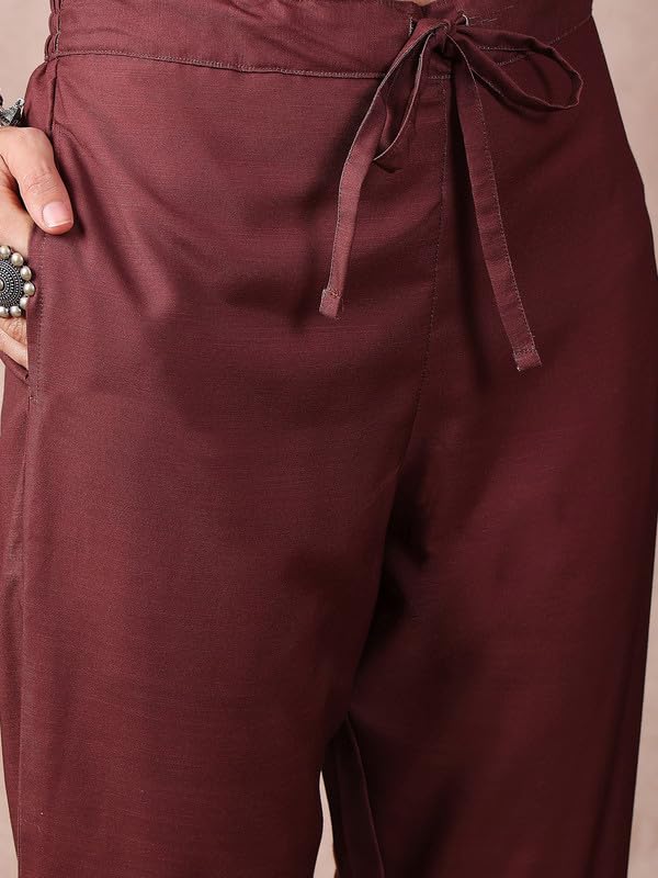 Vaamsi كورتا بناتي مزخرف مزهر مستقيم مع بنطلون ودوبيتا (PKSKD2552BRN_3XL_Brown) - Image 5