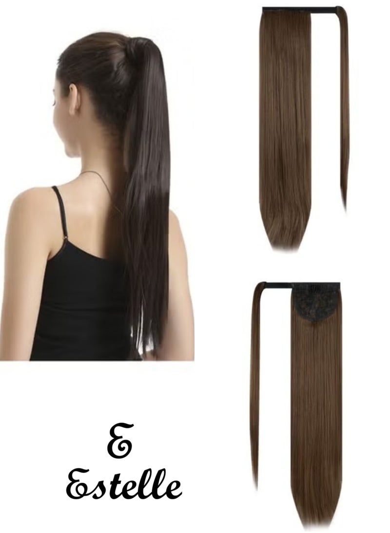 Estelle Ponytail Extension Long Straight Wrap Around Clip in Synthetic Fiber Hair for Women Golden Brown - Image 1