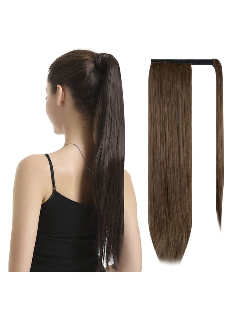 Estelle Ponytail Extension Long Straight Wrap Around Clip in Synthetic Fiber Hair for Women Golden Brown  - Image 1