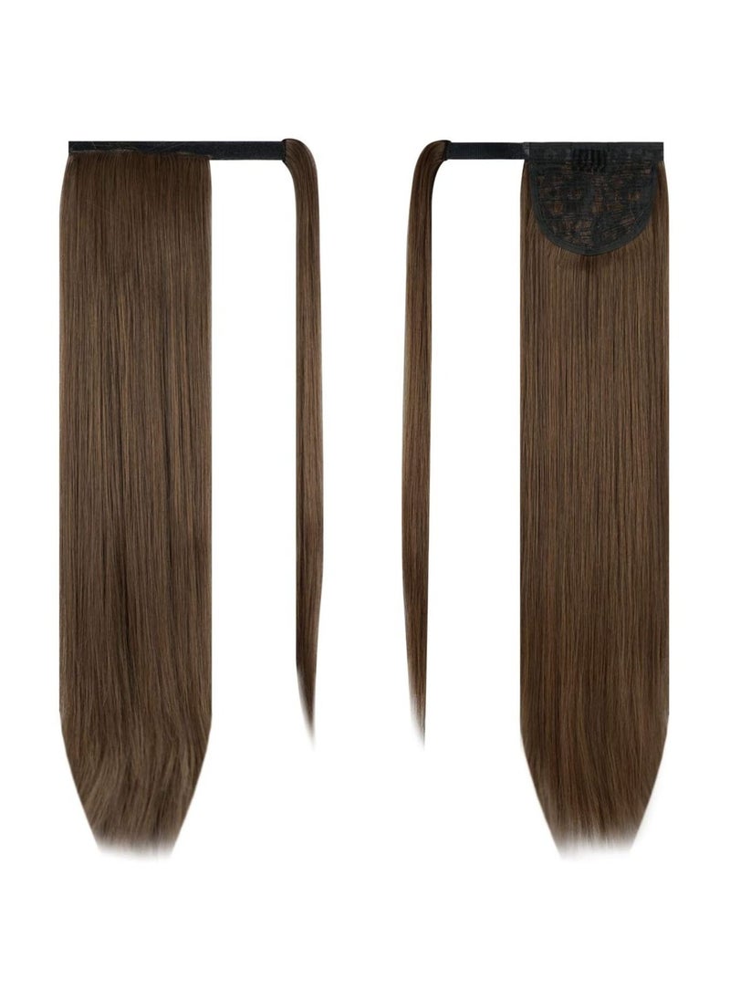 Estelle Ponytail Extension Long Straight Wrap Around Clip in Synthetic Fiber Hair for Women Golden Brown  - Image 2