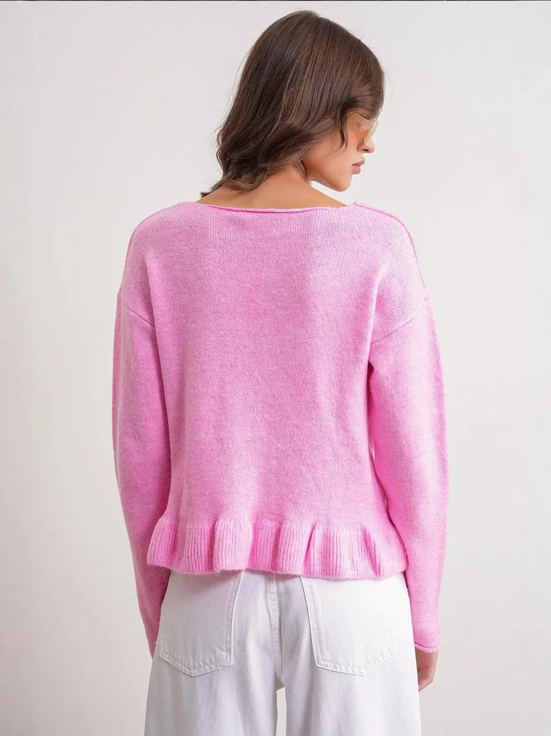 Mixray Powder Pink Mixray Lightweight V-Neck Knit Top with Button Detail for Women | Best Price UAE