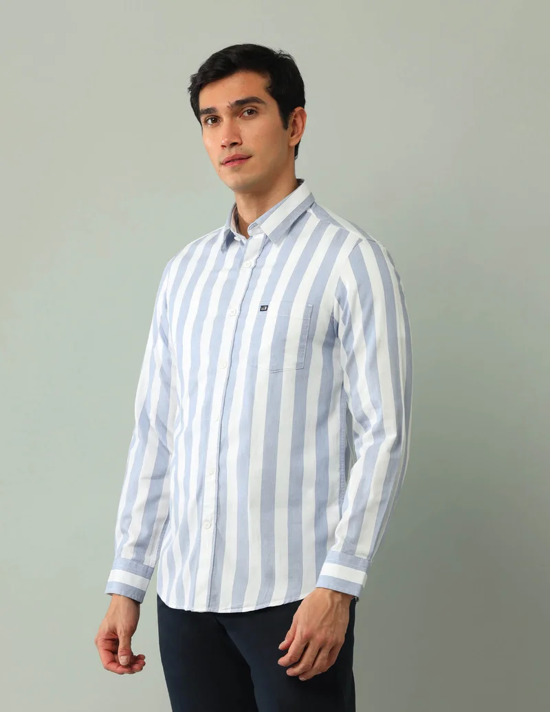 Arrow Medium Blue Manhattan Slim Fit Vertical Striped Shirt for Men | Best Price UAE