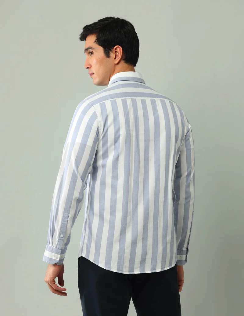 Arrow Medium Blue Manhattan Slim Fit Vertical Striped Shirt for Men | Best Price UAE
