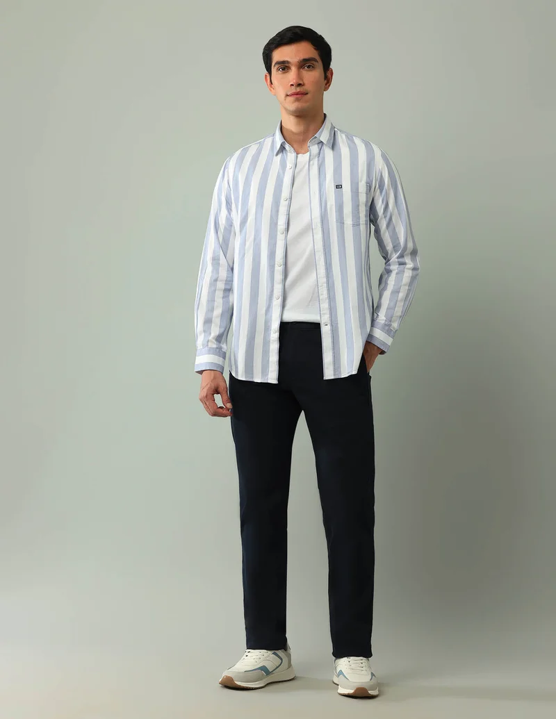 Arrow Medium Blue Manhattan Slim Fit Vertical Striped Shirt for Men | Best Price UAE