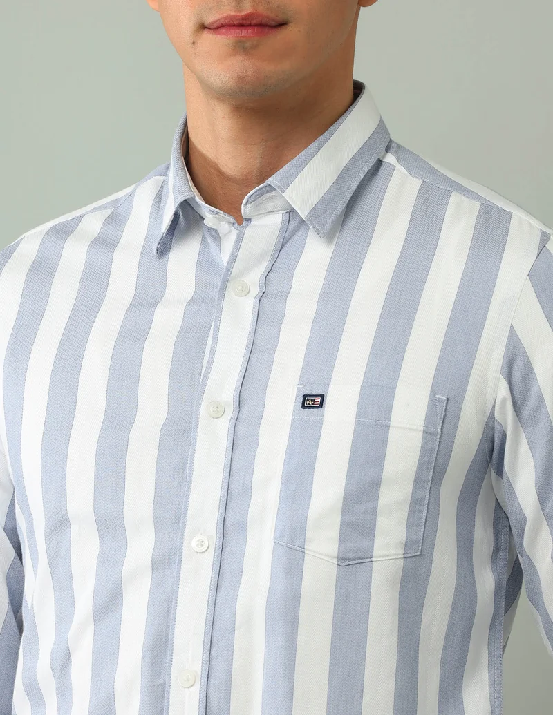 Arrow Medium Blue Manhattan Slim Fit Vertical Striped Shirt for Men | Best Price UAE