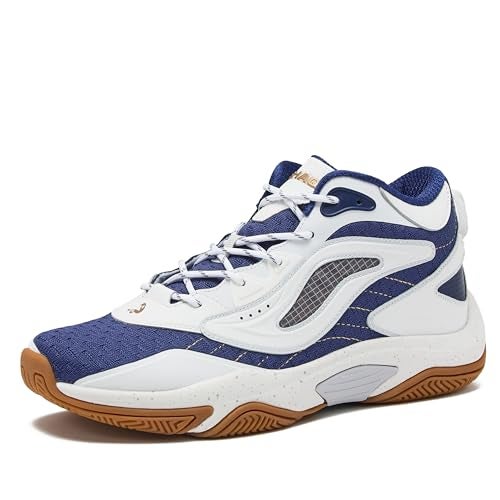 SHAQ Speed Demon 2.0 High Top Basketball Shoes for Men, Indoor or Outdoor Court Basketball Mens Sneakers - Black or White and Blue Size 8 to 13 - White/Dark Blue, 10 Medium - Image 1