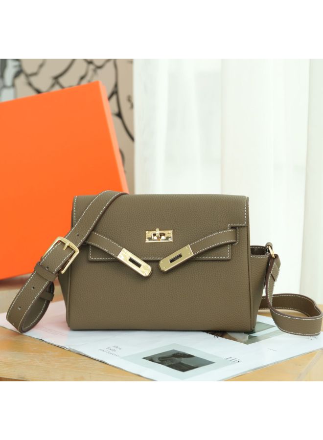 Jinlida Kelly Bag Genuine Leather Women's Bag Large Capacity First Layer Togo Cowhide Bag Retro Messenger Bag - Image 3