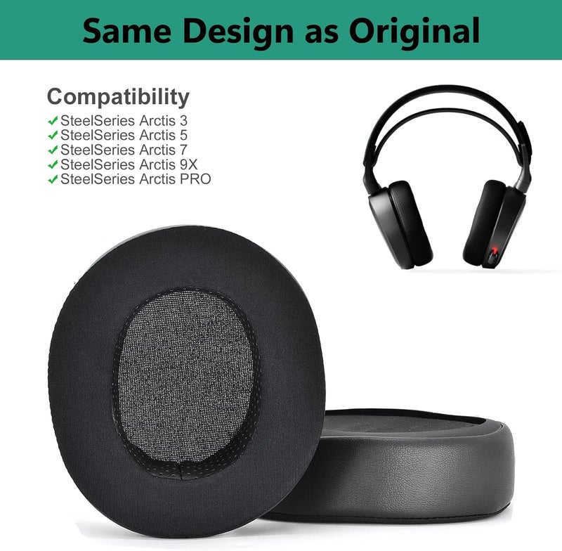 Yizhet زوج واحد من وسادات الأذن الهلامية المبردة من لسماعات SteelSeries Arctis 1/3/5/7/9X/Pro (أزرق وأبيض، جل تبريد، رغوة ذاكرة) | وسادات أذن بديلة من الجل المبرد والحرير ورغوة الذاكرة، زوج أسود - Image 2