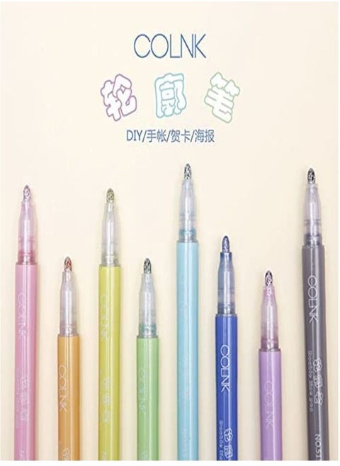 12-Color Double-Line Contour Fluorescent Marker Pen