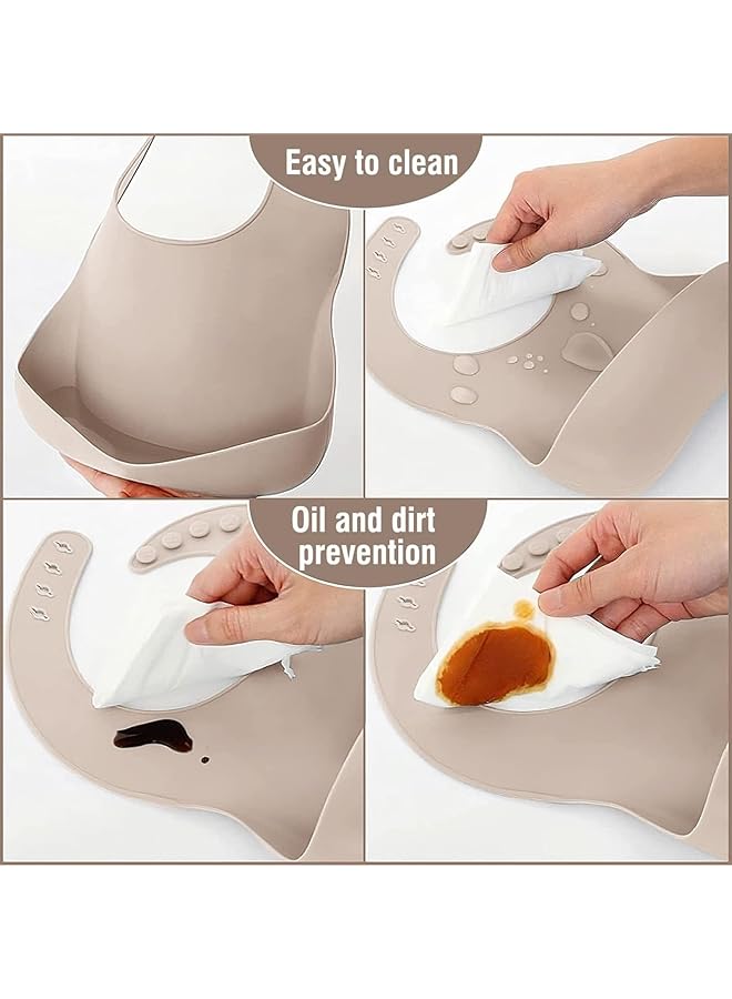 U-HOOME Silicone Baby Feeding Set Led Weaning Supplies With Suction Bowl Divided Plate Toddler Self Feeding Dish Spoons Forks Sippy Cup Adjustable Bib Eating Utensils (Beige) - Image 4