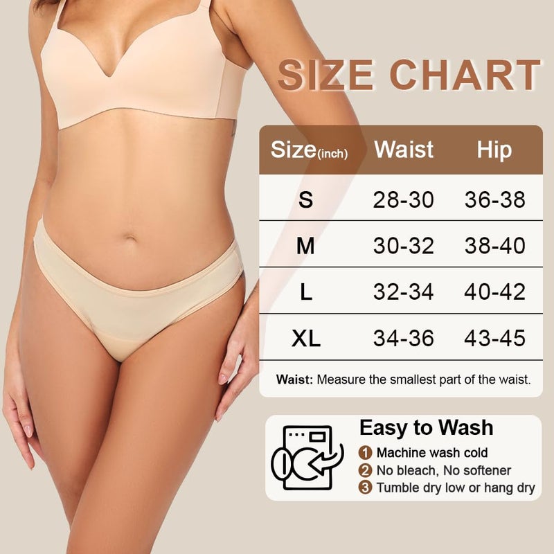 Battewa Leakproof Underwear for Women Low-Waist Bikini Light Incontinence Leak Protection, 20ml Absorbency Washable Reusable High-Cut Hipster Briefs 3Pack (Beige, Large) - Image 4