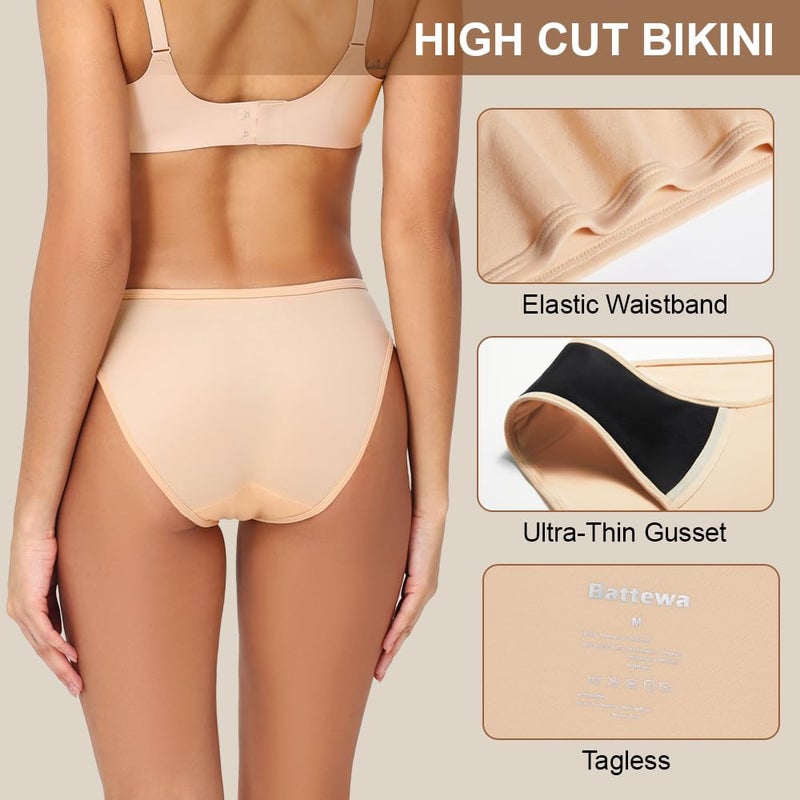 Battewa Leakproof Underwear for Women Low-Waist Bikini Light Incontinence Leak Protection, 20ml Absorbency Washable Reusable High-Cut Hipster Briefs 3Pack (Beige, Large) - Image 3