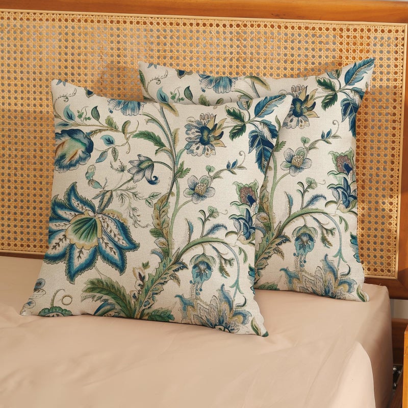 GOLIANDA Blue Green Pillow Covers 20x20 Set of 2 Sage Green Chinoiserie Floral Throw Pillows Boho Vintage Flowers Decorative Pillowcase Outdoor Chinoiserie Decor Farmhouse Cushion Case for Couch Sofa - Image 3