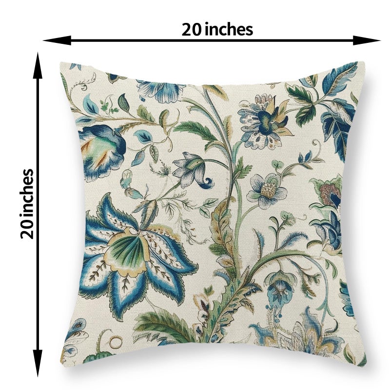 GOLIANDA Blue Green Pillow Covers 20x20 Set of 2 Sage Green Chinoiserie Floral Throw Pillows Boho Vintage Flowers Decorative Pillowcase Outdoor Chinoiserie Decor Farmhouse Cushion Case for Couch Sofa - Image 2