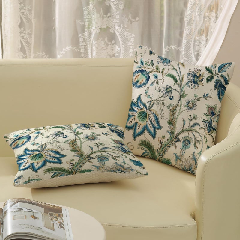 GOLIANDA Blue Green Pillow Covers 20x20 Set of 2 Sage Green Chinoiserie Floral Throw Pillows Boho Vintage Flowers Decorative Pillowcase Outdoor Chinoiserie Decor Farmhouse Cushion Case for Couch Sofa - Image 5