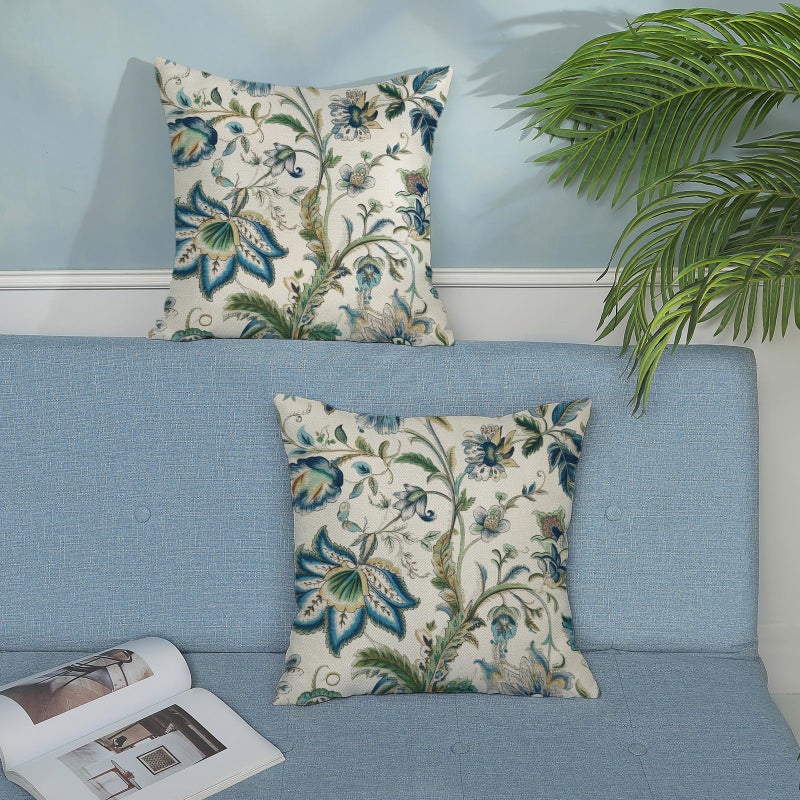 GOLIANDA Blue Green Pillow Covers 20x20 Set of 2 Sage Green Chinoiserie Floral Throw Pillows Boho Vintage Flowers Decorative Pillowcase Outdoor Chinoiserie Decor Farmhouse Cushion Case for Couch Sofa - Image 4