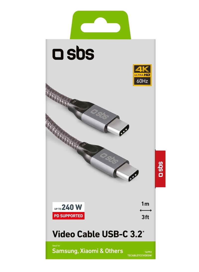 SBS كابل PD من USB-C إلى USB-C 240 واط كابل بيانات وشحن مع تشغيل الفيديو مناسب لأجهزة Apple وSamsung وHuawei وXiaomi وLG وغيرها - Image 2
