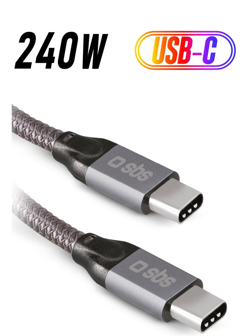 SBS كابل PD من USB-C إلى USB-C 240 واط كابل بيانات وشحن مع تشغيل الفيديو مناسب لأجهزة Apple وSamsung وHuawei وXiaomi وLG وغيرها - Image 1