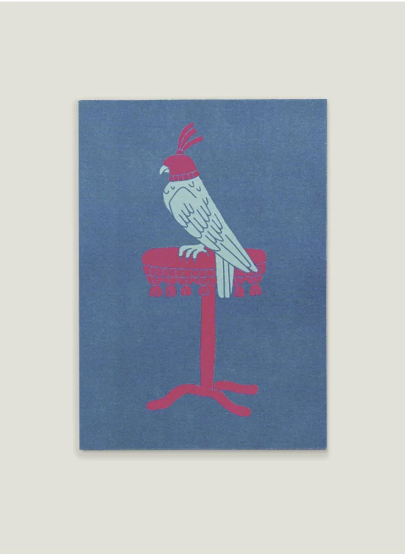 Little Majlis Postcard, falcon, pink on blue