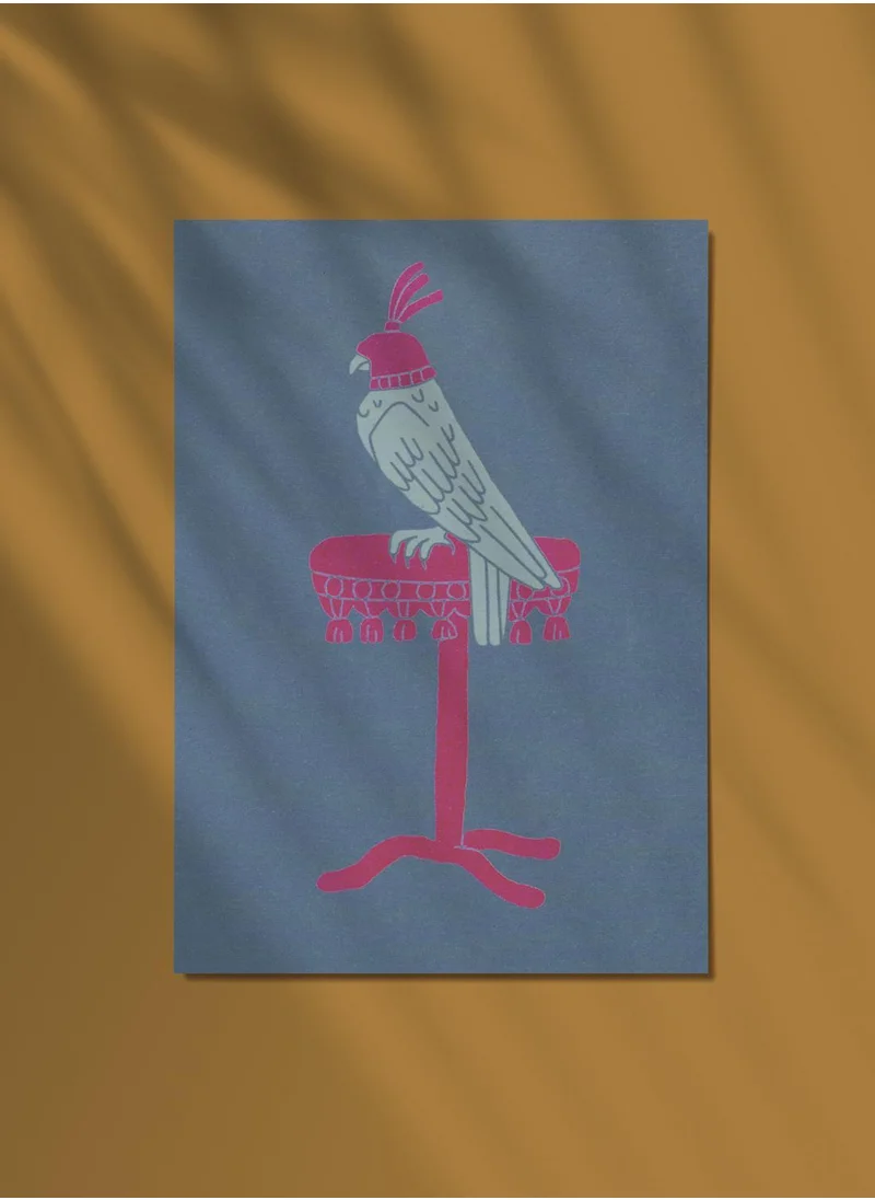 المجلس الصغير Postcard, falcon, pink on blue