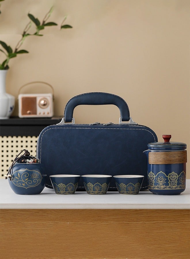 Bukela Teacup Set,3 Ceramic Teacups with Storage Bag, Gold Woodgrain Teacup Set, 3 Teacups 1 Tea Canister 1 Teapot, Perfect for Home, Office and Restaurant Use - Image 1