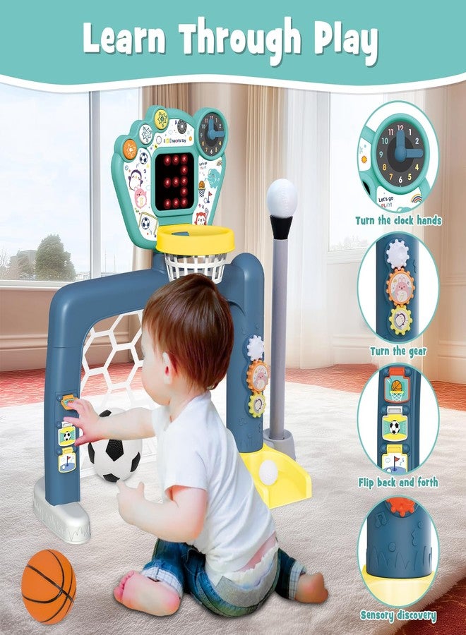 PRE-WORLD 4 in 1 Adjustable Basketball Hoop Soccer Goal for Toddlers 1-3,Kids Sports Toys with Golf Baseball Toy,LED Scoreboard, Music & Educational Games,Indoor & Outdoor Baby Activity Center Age 18+M Boy Girl - Image 5