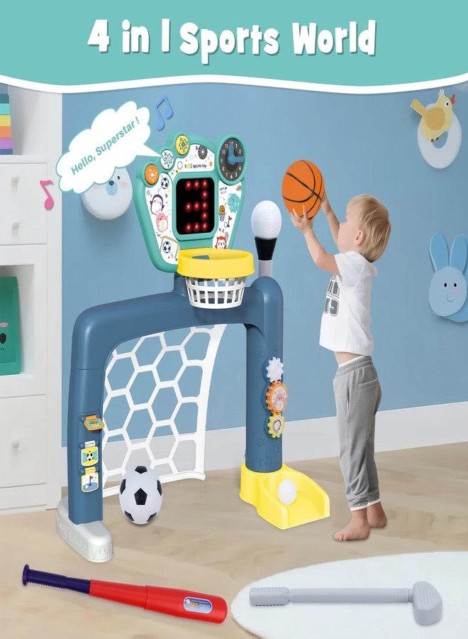 PRE-WORLD 4 in 1 Adjustable Basketball Hoop Soccer Goal for Toddlers 1-3,Kids Sports Toys with Golf Baseball Toy,LED Scoreboard, Music & Educational Games,Indoor & Outdoor Baby Activity Center Age 18+M Boy Girl - Image 2