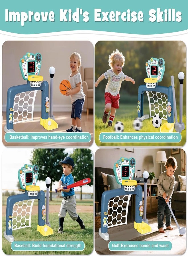 PRE-WORLD 4 in 1 Adjustable Basketball Hoop Soccer Goal for Toddlers 1-3,Kids Sports Toys with Golf Baseball Toy,LED Scoreboard, Music & Educational Games,Indoor & Outdoor Baby Activity Center Age 18+M Boy Girl - Image 3