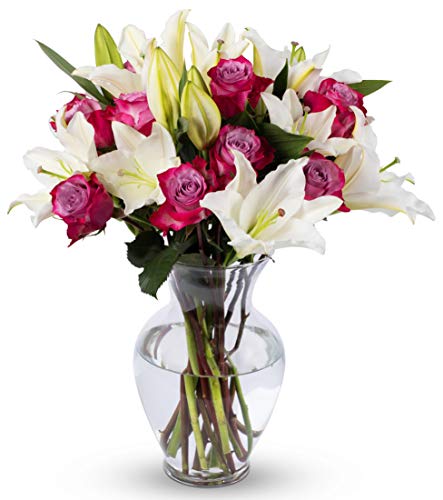 Benchmark Bouquets - Oriental Lilies & Lavender Roses (Glass Vase Included) - Fresh Flowers for Delivery - Gift for Graduation, Birthday, Anniversary, Sympathy, Get Well, Congratulations - Image 1