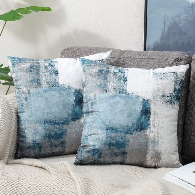 BLUE THROW PILLOW COVERS 20X20MODERN ABSTRACT BLUE AND GRAY COUCH PILLOW COVERSDECORATIVE ACCENT PILLOW COVERSQUARE PILLOW CASES FOR SOFA LIVING ROOM BEDROOM SET OF 2