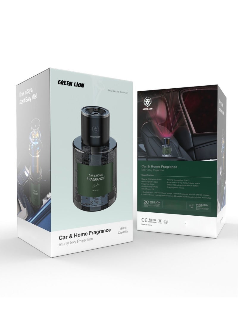 GREEN LION - Car & Home Fragrance Starry Sky Projection 160ml / Car cup holder / Interior space Application / Ocean Fragrance / 160mAh Polymer Lithium Battery Capacity / 0-40 C° Working Temperature / 3-4 Days Working / POK + Glass Bottle Material / 2W Rated Power / Type-C Plug in Use / Plant Extract / Clean the Air / Humidify Softly / Atmosphere Lights - Clear - Image 1