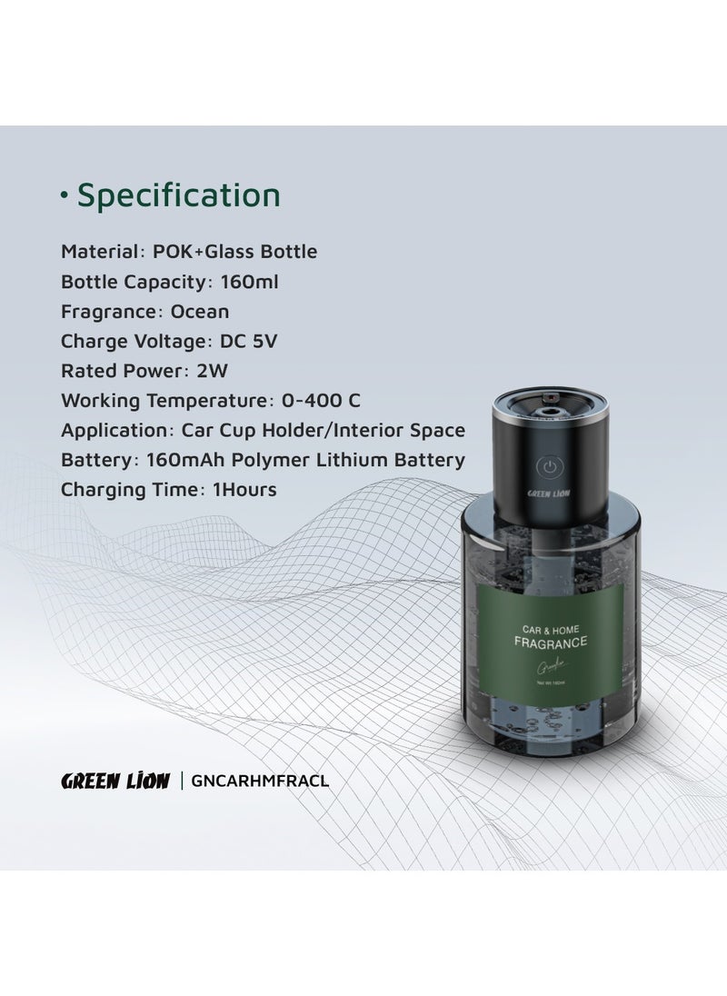 GREEN LION - Car & Home Fragrance Starry Sky Projection 160ml / Car cup holder / Interior space Application / Ocean Fragrance / 160mAh Polymer Lithium Battery Capacity / 0-40 C° Working Temperature / 3-4 Days Working / POK + Glass Bottle Material / 2W Rated Power / Type-C Plug in Use / Plant Extract / Clean the Air / Humidify Softly / Atmosphere Lights - Clear - Image 1