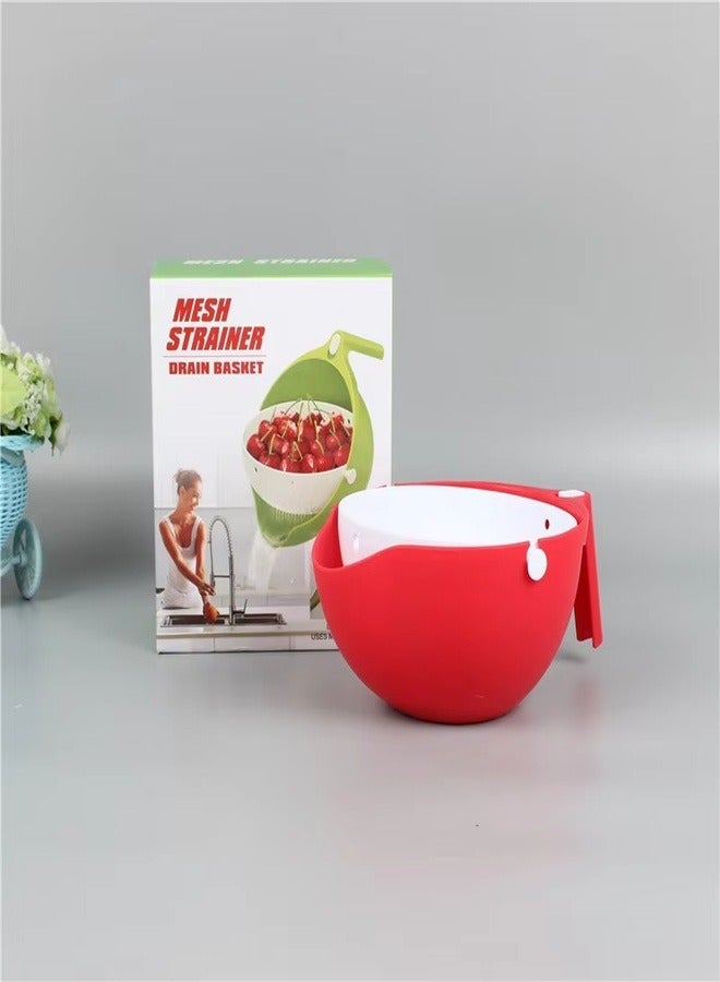 Practical Double-Layer Plastic Colander for with Drain Feature - Red  - Image 3