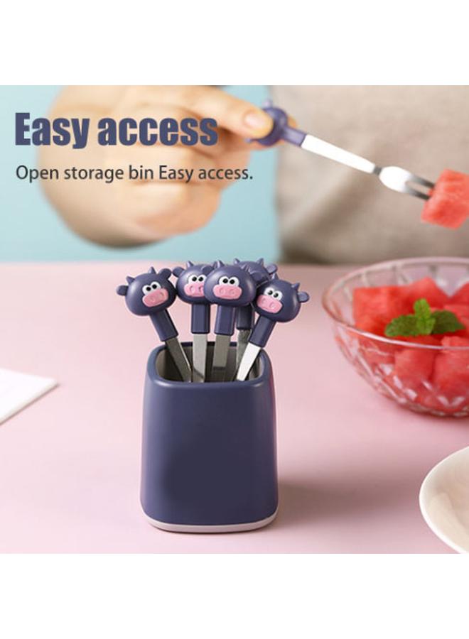 xozgdovg 6PCS Fruit Fork Set for Kids Stainless Steel Cute Cartoon Calf Animal Food Picks Dessert Forks for for Bento Lunch Box Party Purple - Image 5