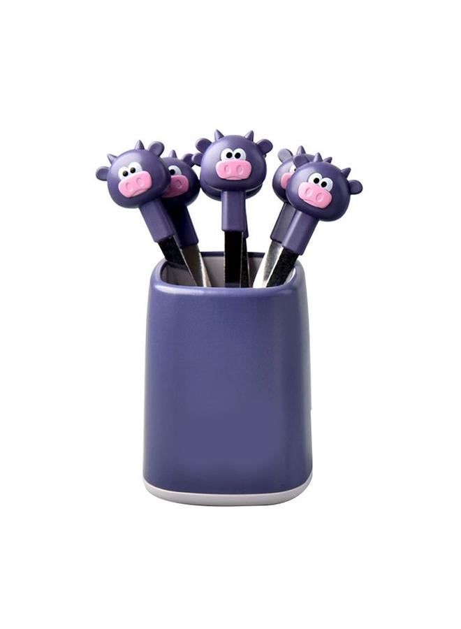 xozgdovg 6PCS Fruit Fork Set for Kids Stainless Steel Cute Cartoon Calf Animal Food Picks Dessert Forks for for Bento Lunch Box Party Purple - Image 1