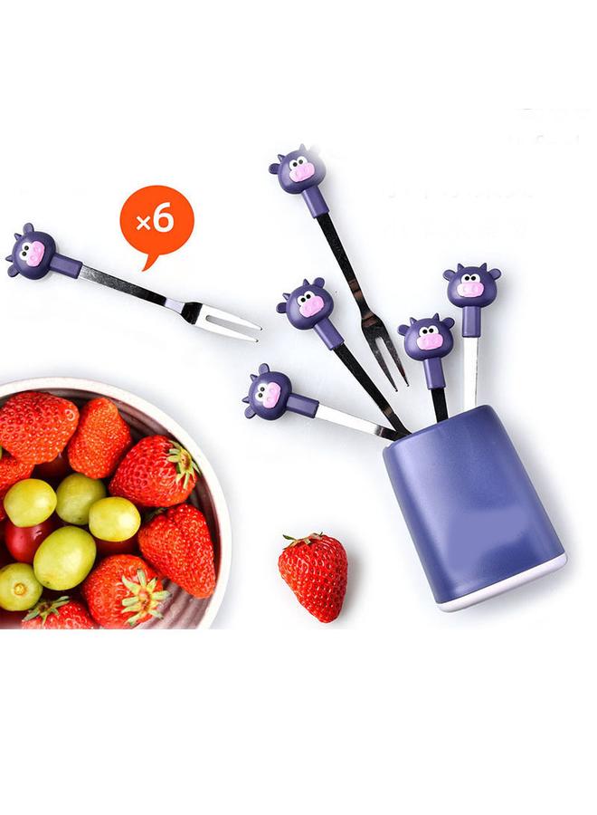 xozgdovg 6PCS Fruit Fork Set for Kids Stainless Steel Cute Cartoon Calf Animal Food Picks Dessert Forks for for Bento Lunch Box Party Purple - Image 4