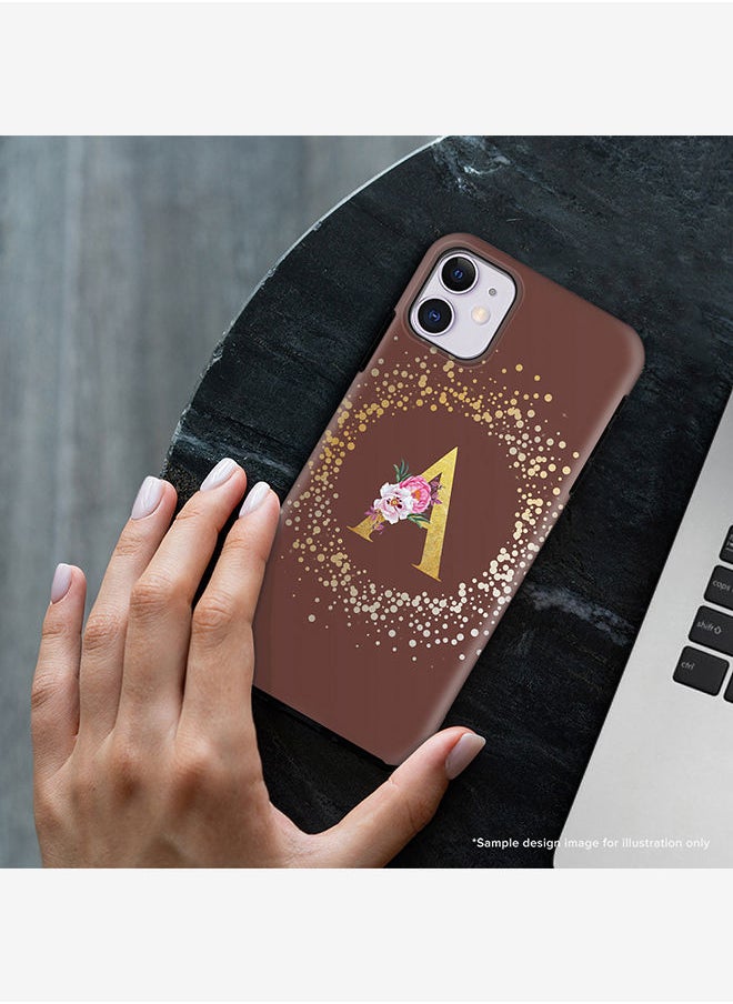 Monogram Tough Series for Apple iPhone 11 Custom Initials Floral Pattern Tough Pro Dual Layer hybrid PC inner TPU protection Alphabet- P (Brown)