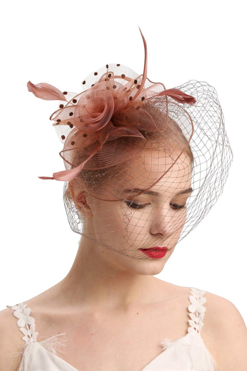 Cizoe Fascinators Hats 20s 50s Hat Pillbox Hat Cocktail Tea Party Headwear with Veil for Girls and Women(D-coffee) - Image 2
