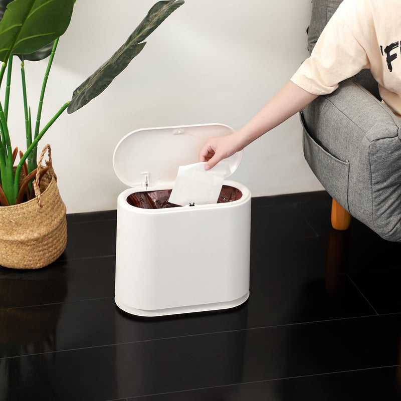 Cq acrylic White Slim Bathroom Trash Can with Press Top Lid,12 Liter Small Thin Garbage Can,3.17 Gallon Narrow Dog Proof Plastic Waste Basket and Covered Wastebasket for Room,Bedroom,Kitchen,Toilet,Office,Dorm - Image 4