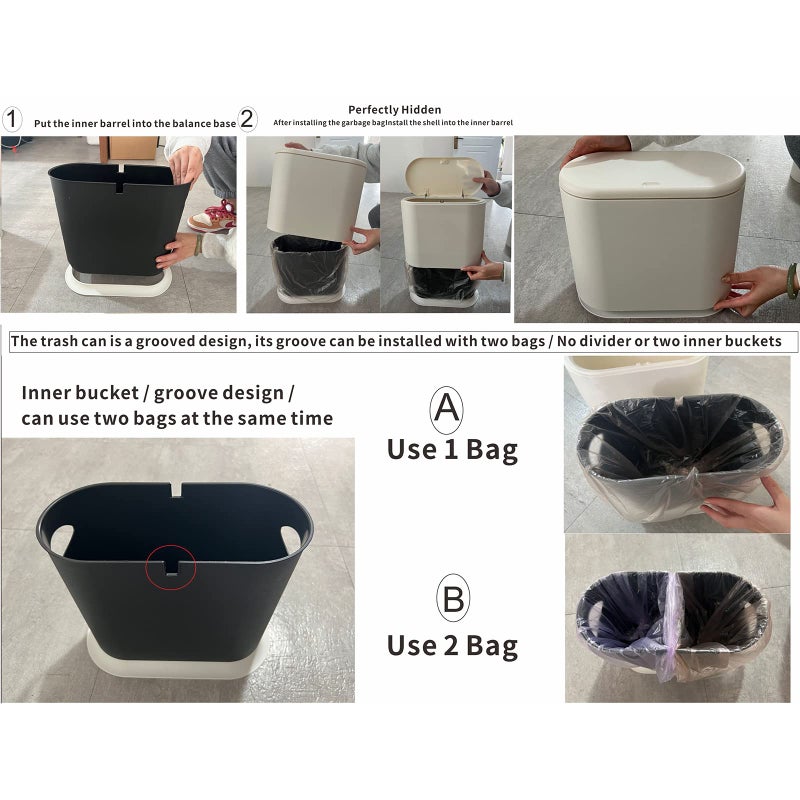 Cq acrylic White Slim Bathroom Trash Can with Press Top Lid,12 Liter Small Thin Garbage Can,3.17 Gallon Narrow Dog Proof Plastic Waste Basket and Covered Wastebasket for Room,Bedroom,Kitchen,Toilet,Office,Dorm - Image 3