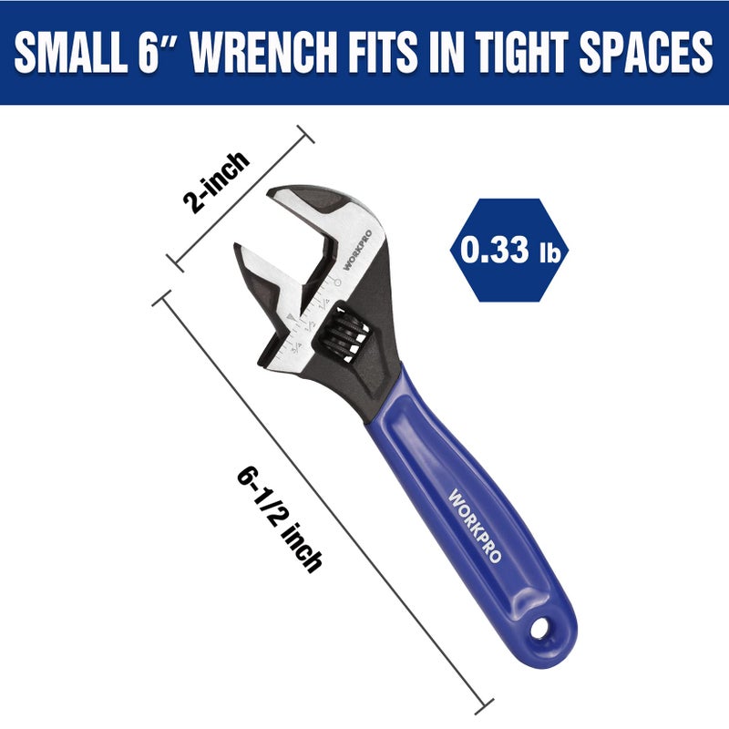 WORKPRO 6-Inch Adjustable Wrench, Wide Jaw Cr-V Steel Black Oxide Finish, for Medium-Size Bolts (M6â€“M16), Metric & SAE Scales, for Home, Garage, DIY & Workshop Use - Image 4