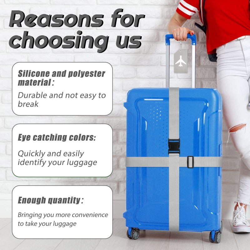 Weewooday 8 Pcs Luggage Straps Suitcase Tags Set for TSA Approved, 4 Travel Adjustable Suitcase Belt, 4 Silicone Luggage Tags with Name ID Card Travel Accessories(Light Gray,Airplane) - Image 4