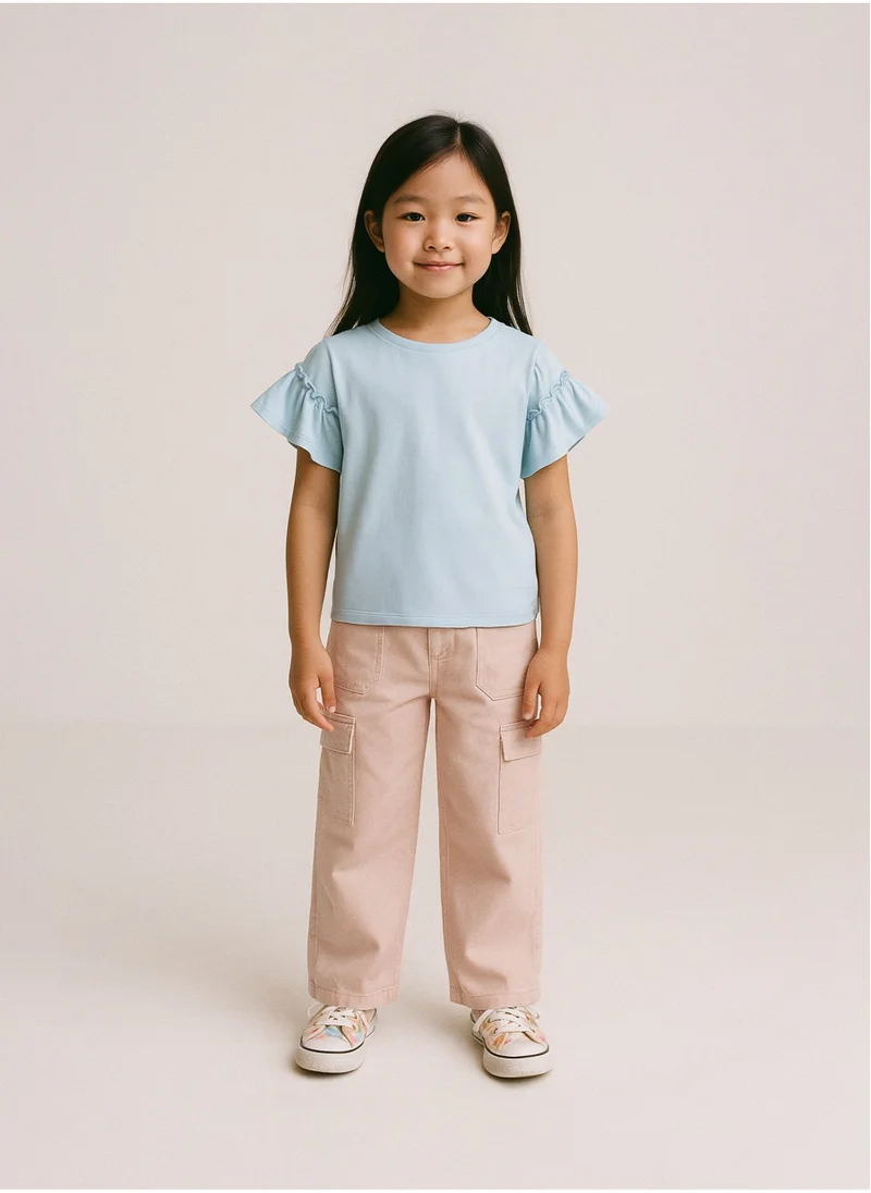 MINOTI Girls T-Shirt with Ruffle Sleeve Detail