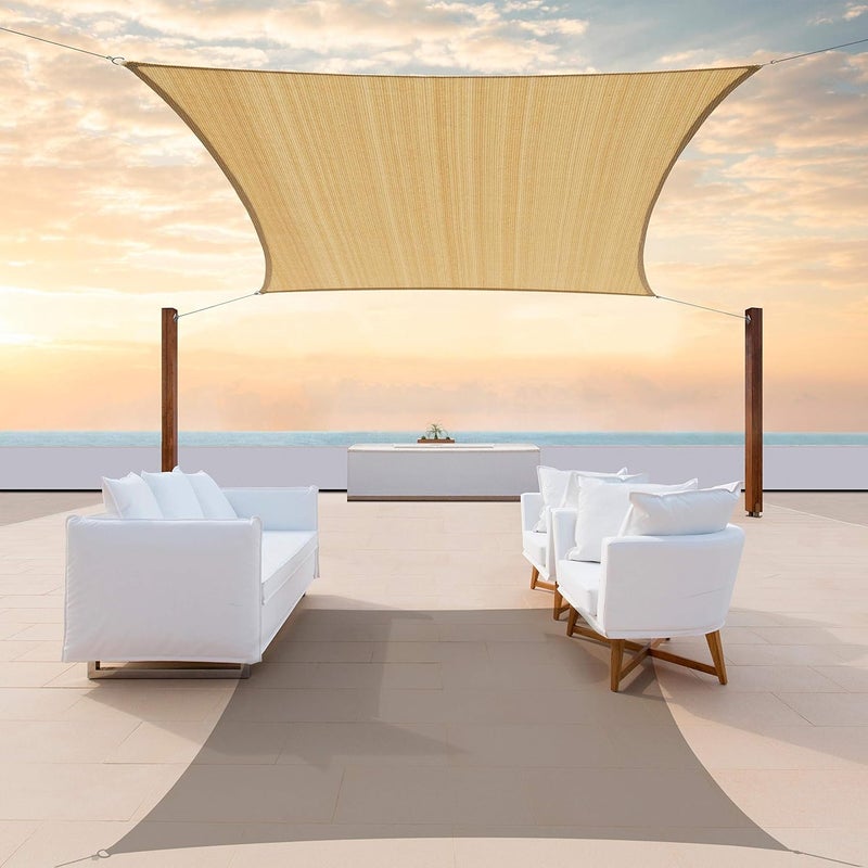 ColourTree 8' x 16' Sand Beige Sun Shade Sail Rectangle Canopy Fabric Cloth Screen, Water Permeable & UV Block UPF50, Heavy Duty, Carport Patio Outdoor - (We Customize Size) - Image 1