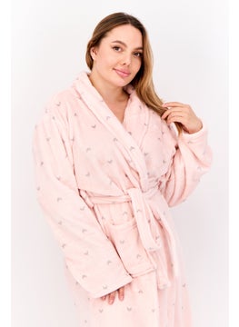 XOXO Women Textured Fleece Belted Bath Robe, Pink  - Image 3