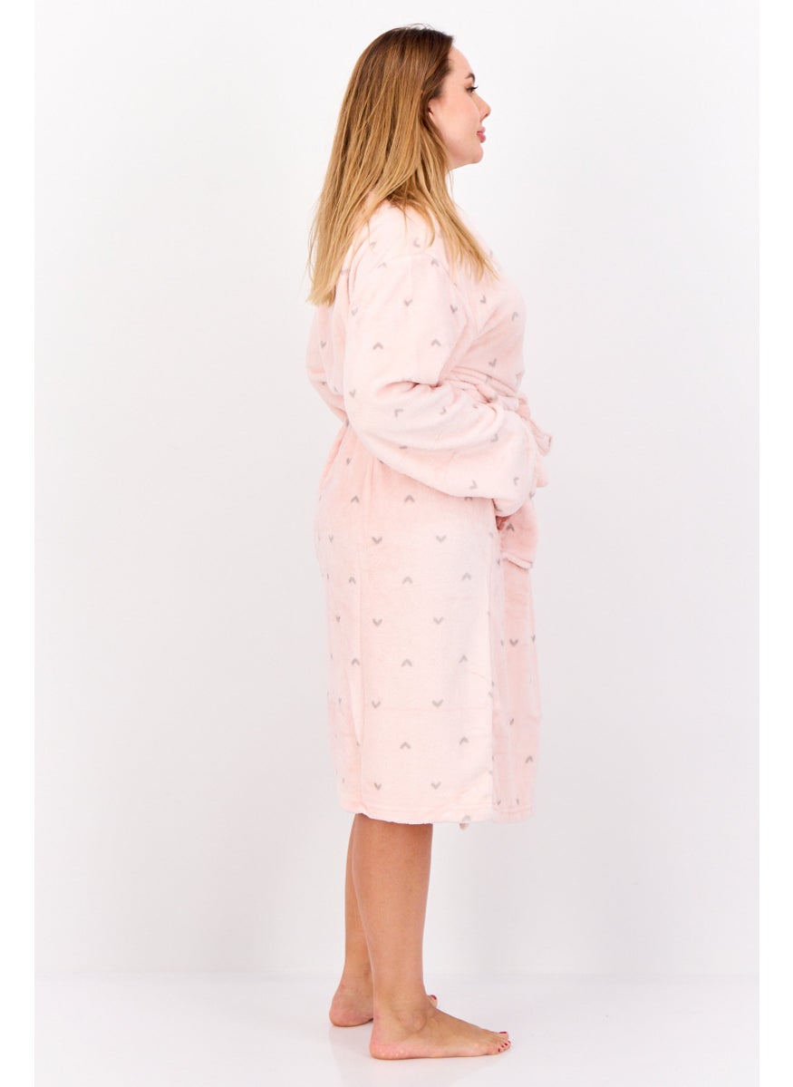 XOXO - Women Textured Fleece Belted Bath Robe, Pink - Image 1