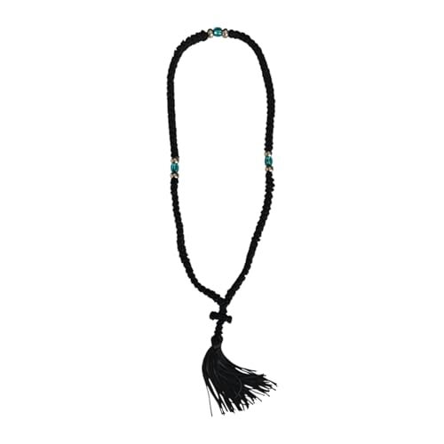 Iconsgr Handmade Christian Orthodox Greek Komboskoini, prayer Rope 100 knots Pendant Black - Image 1
